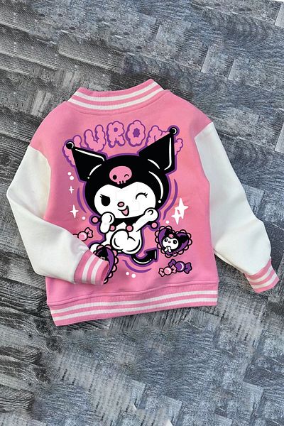 C&C OKULCUNUZ Детска розова колежанска зимна ученическа рокля Kuromi Heart с щампа от дебел качествен плат