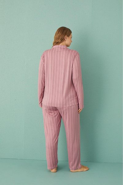 Pemilo Women's Plus Size Pajamas Set 50801-129 - Button-Front, Powder