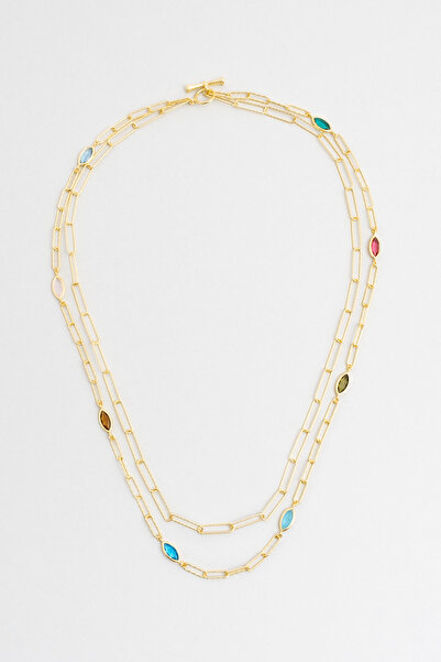 So CHIC... Rengarenk 18 Ayar Sarı Altın Kaplama 50 Cm Gümüş Zincir Kolye