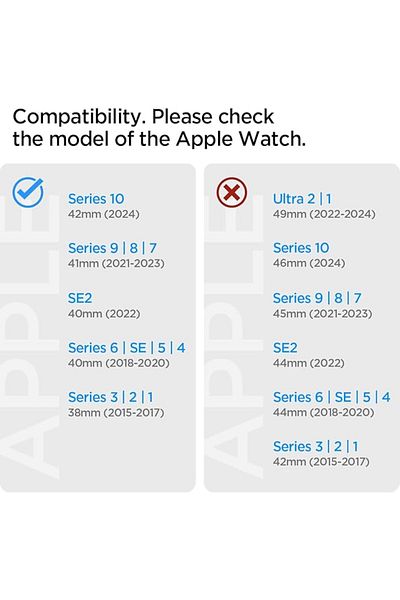 Spigen وصلة أنيقة لساعة Apple Watch Series 10 42 مم، 9/8/7 41 مم، SE2/SE/6/5/4 40 مم، 3/2/1 38 مم - فضي