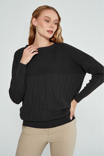 JOVENMADRE Pulover de damă negru supradimensionat din tricot de păr cu gât barcă
