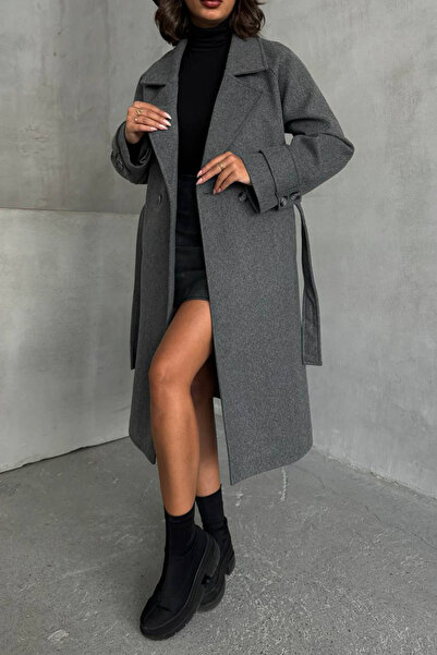 Neşeli Butik palton de damă căptușit antracit importat NBG048