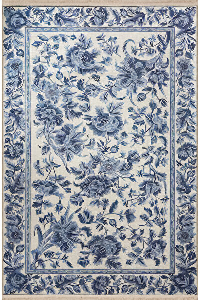 Rugs Modern Halı Berlin Koyu Mavi Temalı Çiçek ve Gül Desenli Kreatif Modern ...