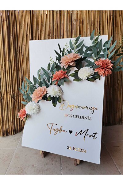 Yalova Design Düğün & Nişan Toprak Tonları Çiçekli Karşılama Panosu