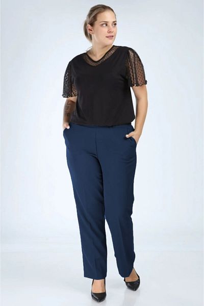 ASYA GİYİM Women's Navy Blue Elastic Waist Large Size Pants Fabric Pants