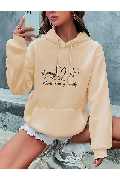 Medinenur Φούτερ τσέπης με κουκούλα Mommy Heart Print