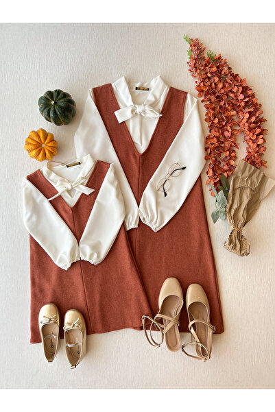 KÜÇÜĞÜM BUTİK Φόρεμα Salmon Color Short Stamp Gilet Mother Daughter Συνδυασμός (πωλείται ενιαία)