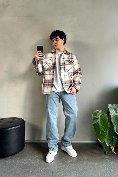 Flaw Wear Μπροστινή τσέπη με λεπτομέρεια καρό σχέδιο εκρού μπουφάν