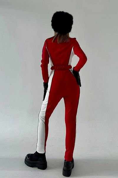 Bak Moda Premium Red Jumpsuit with Split Belt Detail