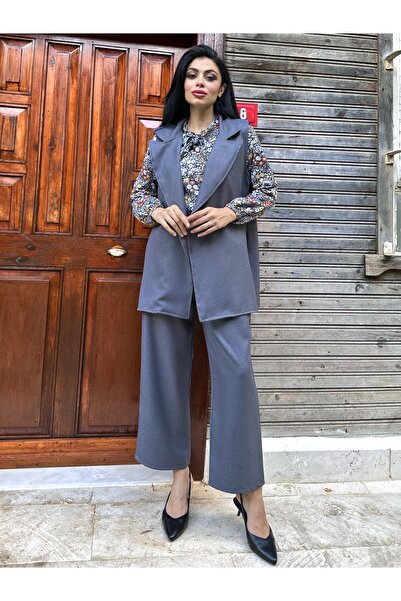 KÜÇÜĞÜM BUTİK Vestă și pantaloni cu efect de lână, de culoare gri (VESTĂ-PANT...