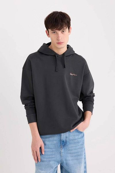 DeFacto Boxy Fit Hooded Printed Sweatshirt D0854Ax24Au