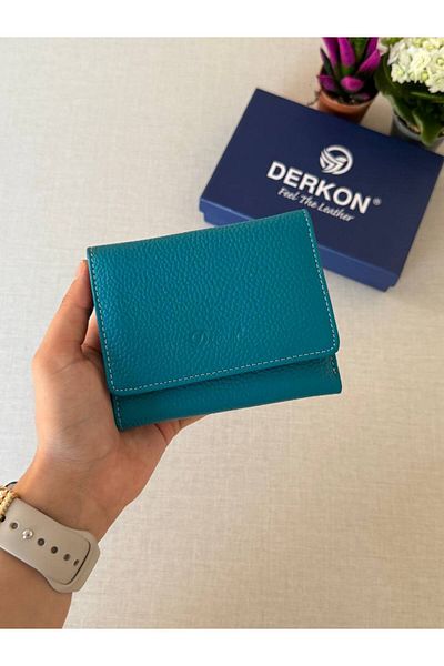 DERKON Πορτοφόλι από γνήσιο δέρμα με μικρές πολλές θήκες για κάρτες Misha Model Petrol Green
