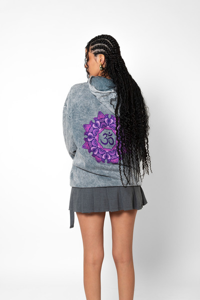 Bak Moda Om Printed Unisex Oversize Λευκό Hoodie που πλένεται