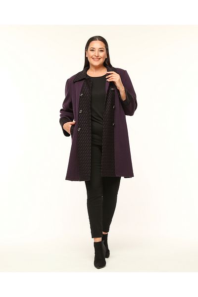 Laden Women's Steel Knitted Knitwear Coat Large Size Mother's Wool Long Thick Winter Purple Cap