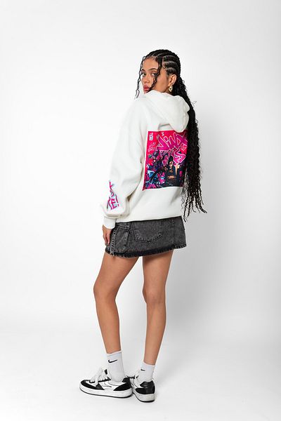 Bak Moda Jinx Arcane Printed Oversize Unisex Λευκό Hoodie