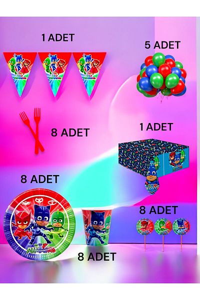 VibeHome 8 Person Pijamask Themed L Pack - Birthday Party and Fun Events