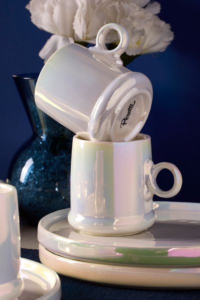 Perotti Pearl Porcelain Luster Coffee Cup Set for 6 People