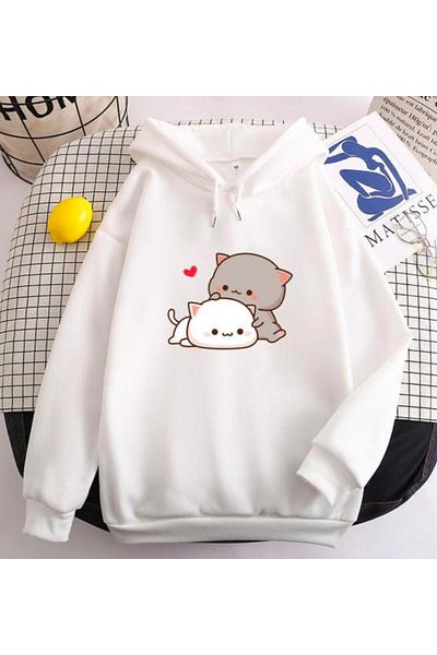 Medinenur Φούτερ με κουκούλα Cute Cat Print με τσέπη