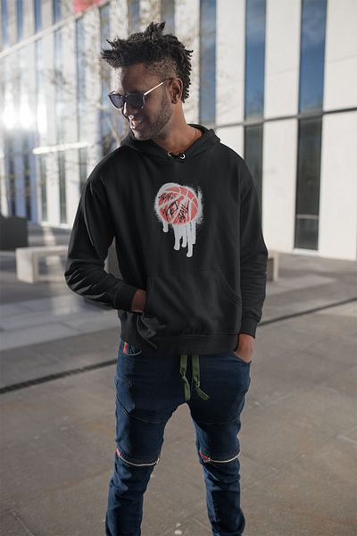 Tshirto Hanorac cu glugă cu imprimeu graffiti de baschet, negru/bej/albastru închis