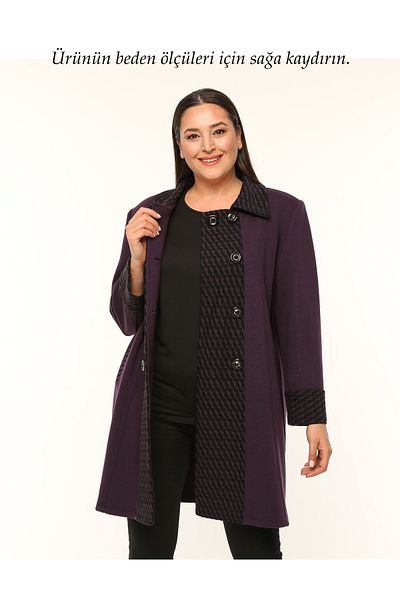 Laden Women's Steel Knitted Knitwear Coat Large Size Mother's Wool Long Thick Winter Purple Cap
