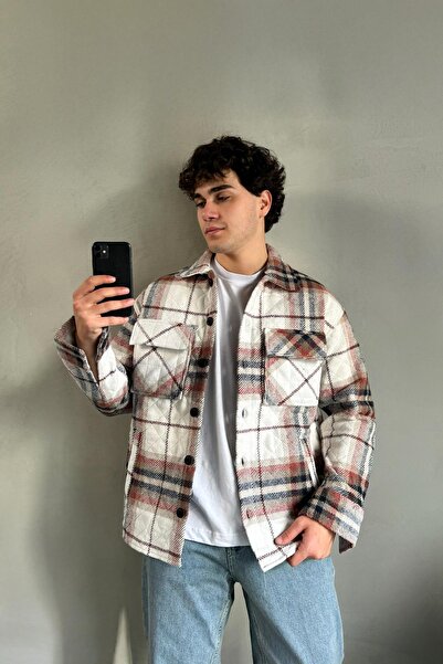 Flaw Wear Μπροστινή τσέπη με λεπτομέρεια καρό σχέδιο εκρού μπουφάν