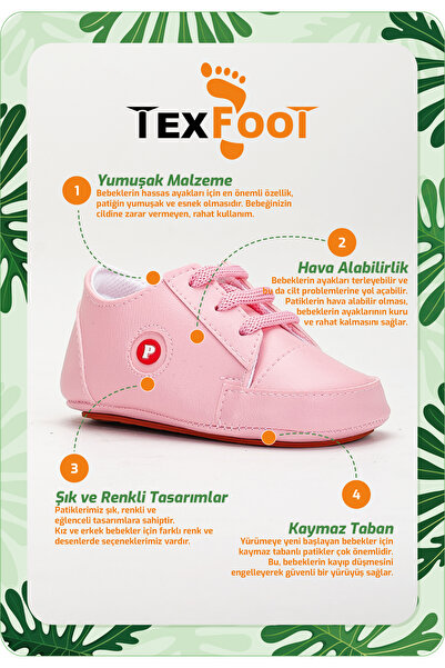 TexFoot İlk Adım, Ergonomik Yapı, Yumuşak Malzemeli, Terletmez, Şık Ve Renkli Tasarımlı Bebek Ayakkabı