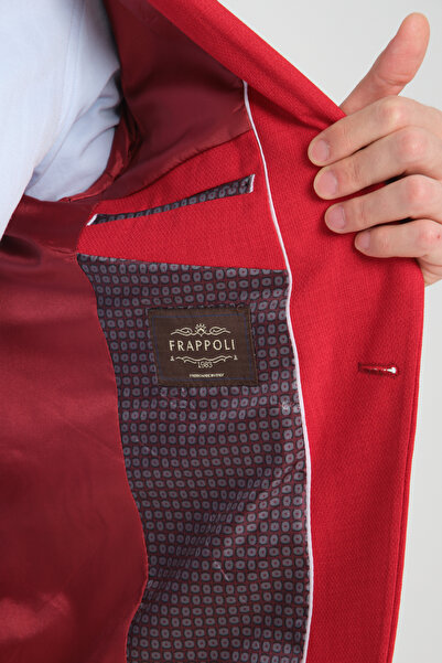 Frappoli Arunte Erkek Kırmızı Keten Görünümlü Ince Dört Mevsim Giyilebilir Slim Fit Blazer Ceket