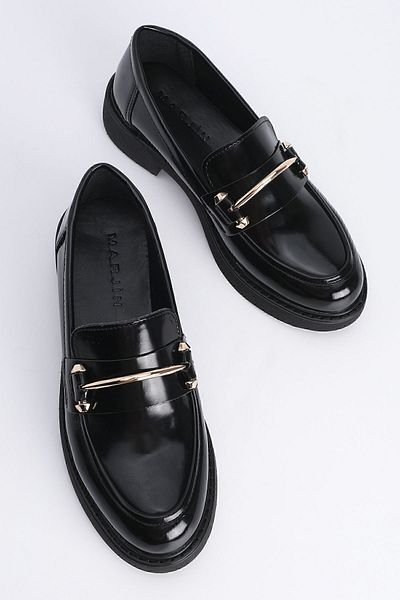 Marjin Damen Loafer Mokassin Casual Schnalle Alltagsschuhe Forye Schwarz Öffnung