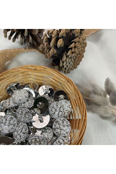 Bukle İplik 34" Twisted Metallized Plastic 7 Pearls and Crystal Stone Detailed Knob - 12 Pcs