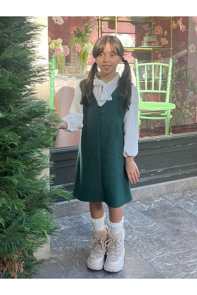 KÜÇÜĞÜM BUTİK Rochie de iarnă cu decolteu în V pentru fetiță Emerald Stamp