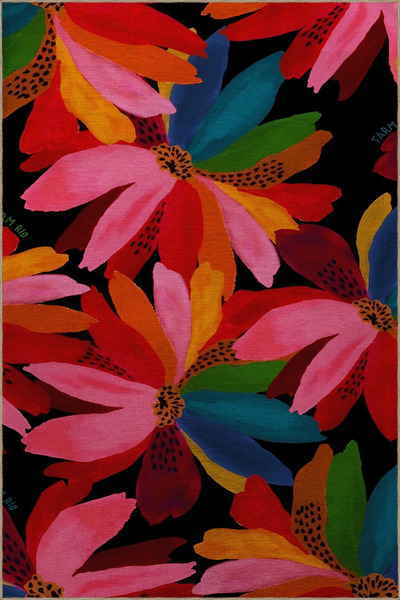 Rugs Modern Halı Berlin159 Koyu Ton Çok Renkli Çiçek Desenli Modern Dekoratif...