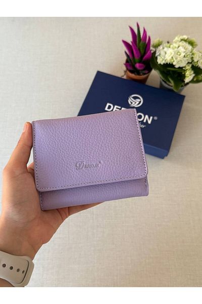 DERKON Lilac Misha Model Genuine Leather Small Wallet - with Plenty of Card Holders