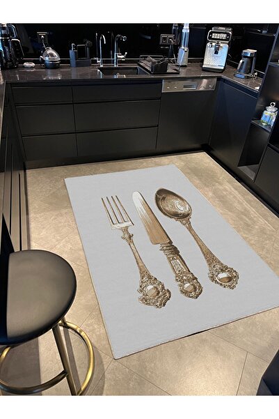 Rugs Modern Halı Berlin Çatal Bıçak Kaşık Temalı Vintage Görünüm Dokuma Taban...