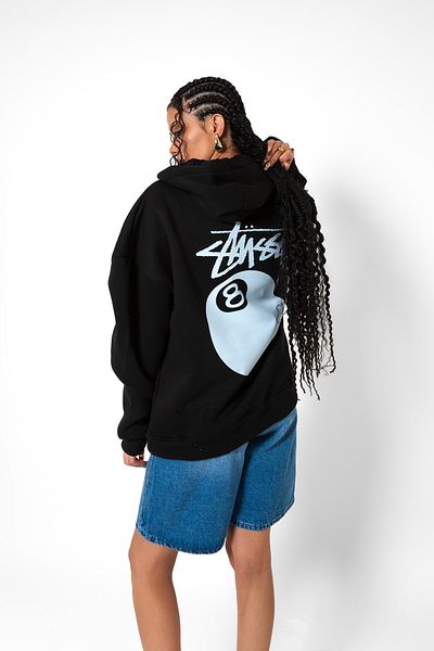 Bak Moda Sts. Eight Ball Printed Oversize Unisex Black Hoodie