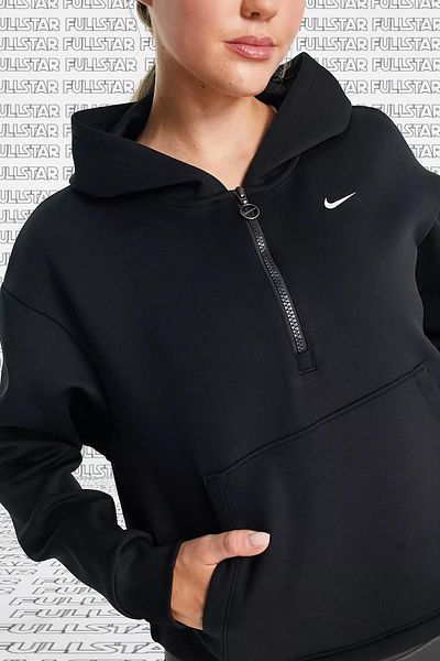 Nike Hanorac cu glugă cu sclipici grafic Dri Fit, cu fermoar 1/4, cu jumătate de fermoar, negru