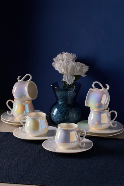 Perotti Pearl Porcelain Luster Coffee Cup Set for 6 People