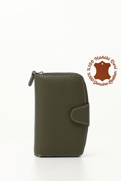 GÖNDERİ(R) Genuine Leather Green Brown Women's Wallet - 06518