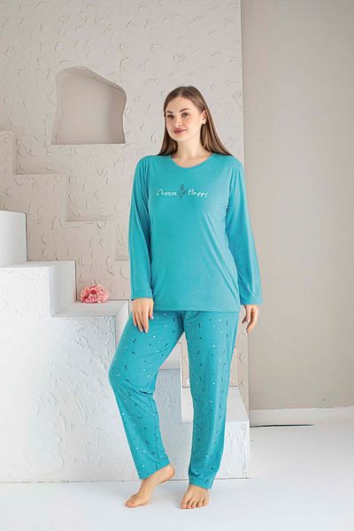 GUAVA+ Set de pijamale cu mâneci lungi pentru femei, cu imprimeu albastru