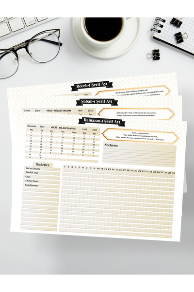 TasarıMarketi Üç aylara özel Receb Şaban Ramazan-ı Şerif Planlayıcı Takvim Çizelge Çetele