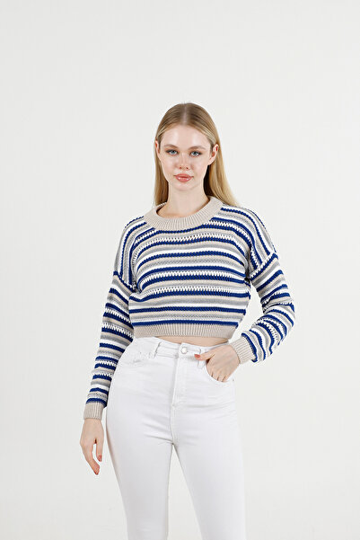 İKLİM LİFE Синьо райец цветен пуловер