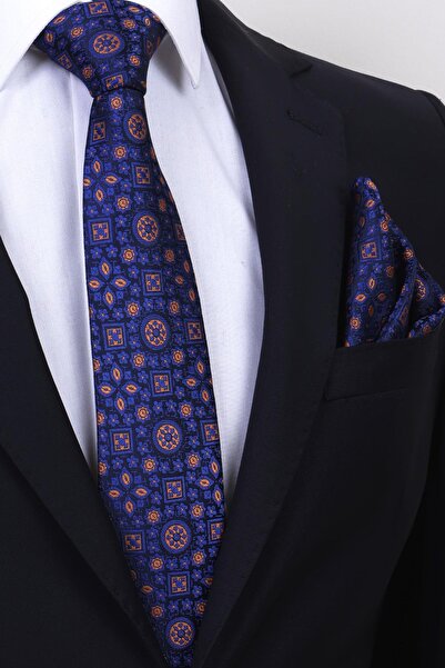 Esgue Handmade 7.5 cm Saks Tile Motif Pattern Handkerchief Tie