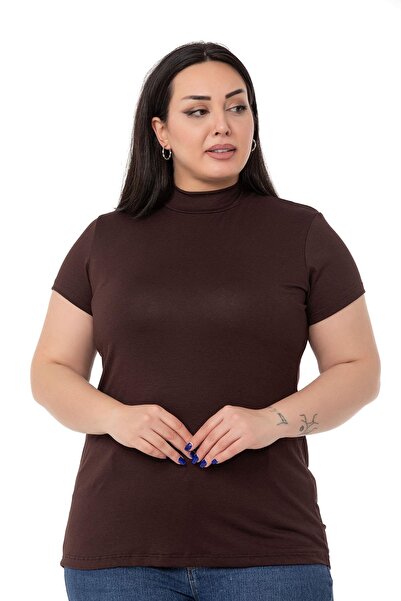 DISENTIS MODEST Large Size Half Fisherman Short Sleeve Viscose Brown Body