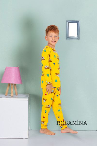 MADALİNA Set de pijamale pentru băiat, 100% bumbac, cu model elefant galben