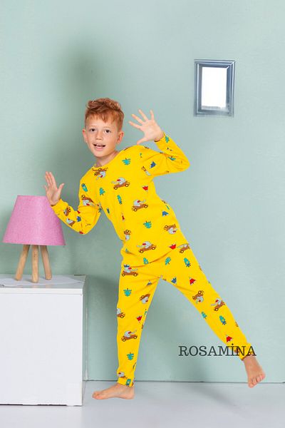 MADALİNA Set de pijamale pentru băiat, 100% bumbac, cu model elefant galben