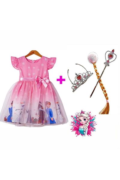 aden kids Costum Roz Elsa Printesa - Rochie de aniversare si petrecere cu tematica Frozen pentru copii