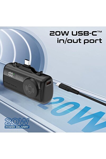 Promate PowerUp-Trio 5000mAh Mini Power Bank with 20W USB‑C & 12W Lightning, Apple Watch Charger -