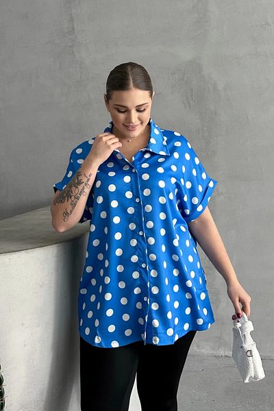 Stil Diva Cămașă cu mânecă scurtă cu nasturi în față cu buline 303462