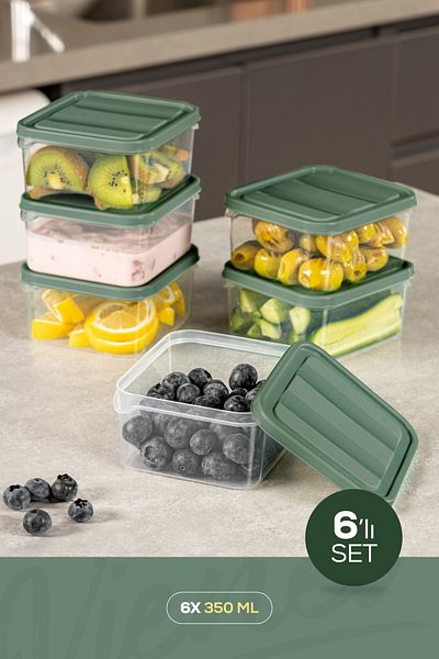 Vienev Green 6-Piece 350-ml Refrigerator - Freezer Organizer, Microwave and Freezer Convenient Storage Container