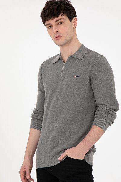 U.S. Polo Assn. Erkek Gri Melanj Basic Kazak 50298266-VR086