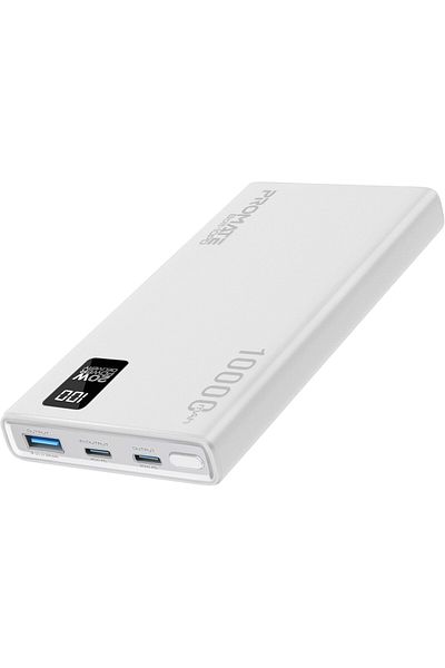 Promate Power Bank 10000mAh Ultra-Slim with 20W USB-C Input/Output Port, QC 3.0 Output, USB-C Ports,